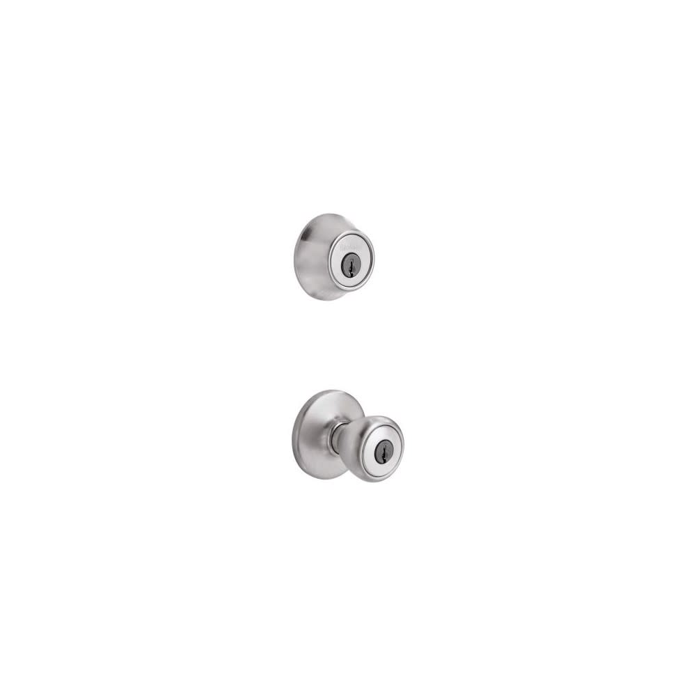 Kwikset Satin Chrome Tylo Door Knob & Single Cylinder Deadbolt Set - Ascmtools