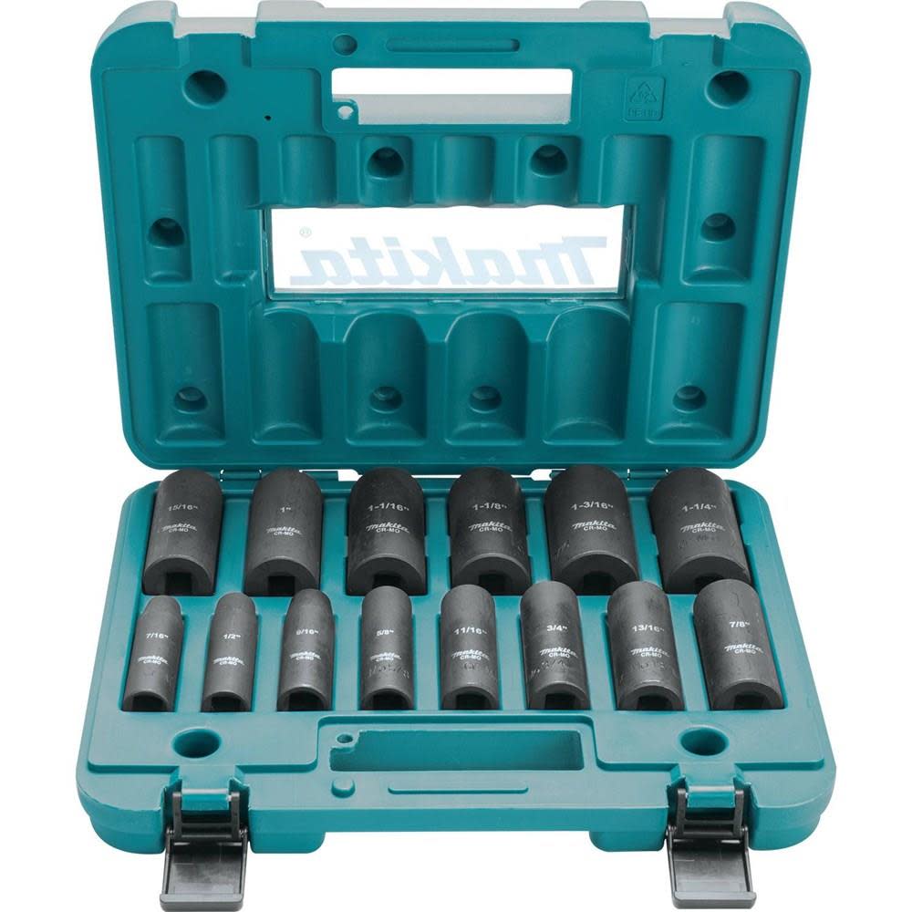 Makita 14pc. 1/2in. 6-Point Fractional Deep Impact Socket Set - Ascmtools