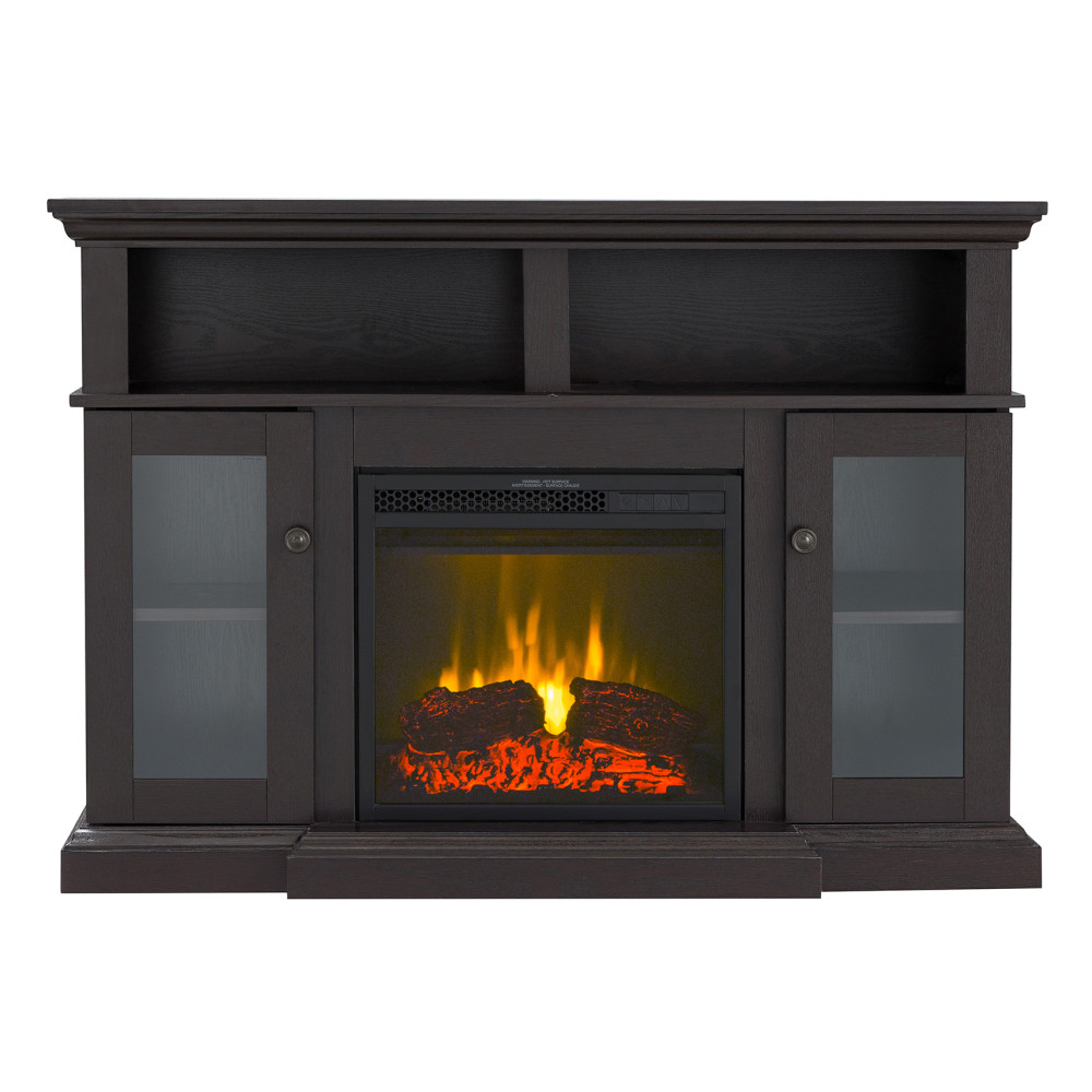 Hearthpro Black Fireplace with Glass Cabinet Doors - Ascmtools