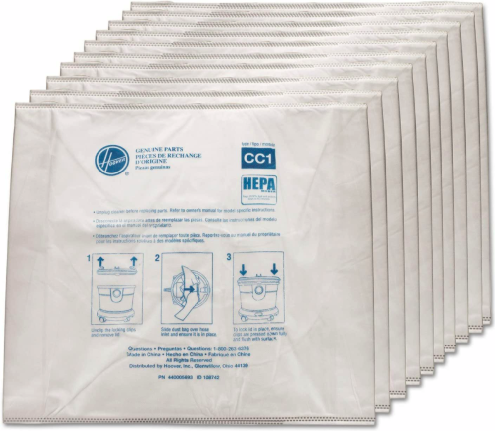Hoover Commercial Vacuum Vacuum Bag-CC1 Hepa for Hushtone CH32008 10 Pack - Ascmtools
