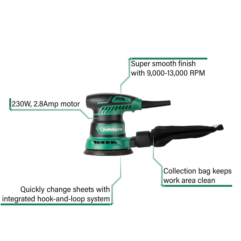 Metabo HPT Finishing Sander 5″ Variable Speed Random Orbit - Ascmtools