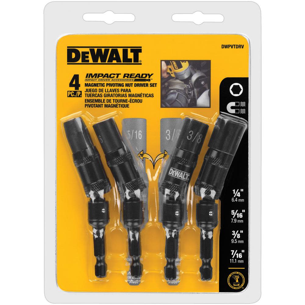 DEWALT 4PC Magnetic Pivoting Nut Driver Set (1/4″ 5/16″ 3/8″ 7/16″) - Ascmtools