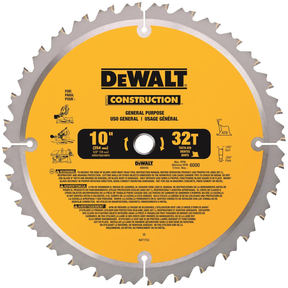 DEWALT Series 20 10 In. 32T General Purpose Saw Blade - Ascmtools