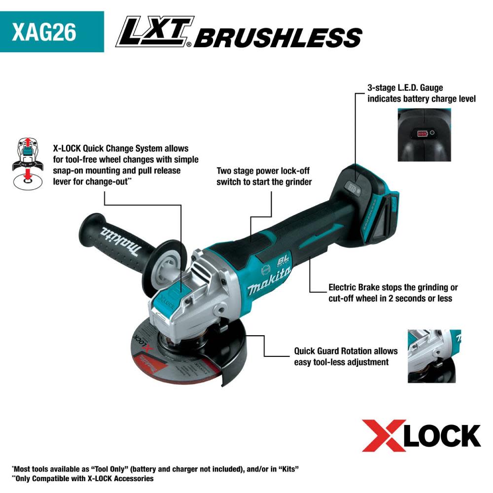 Makita 18V LXT 4 1/2 / 5″ X-LOCK Angle Grinder with AFT Bare Tool - Ascmtools
