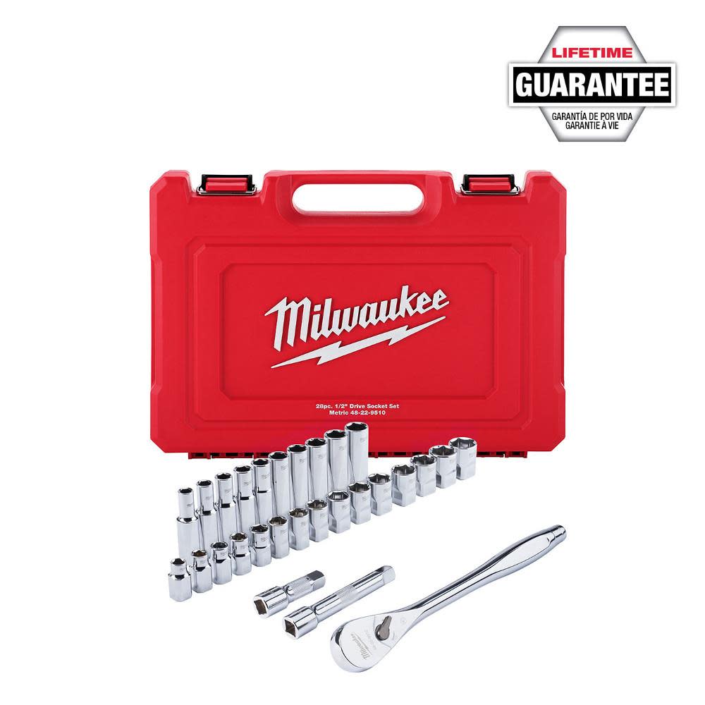 Milwaukee 28 pc. 1/2 in. Socket Wrench Set (Metric) - Ascmtools