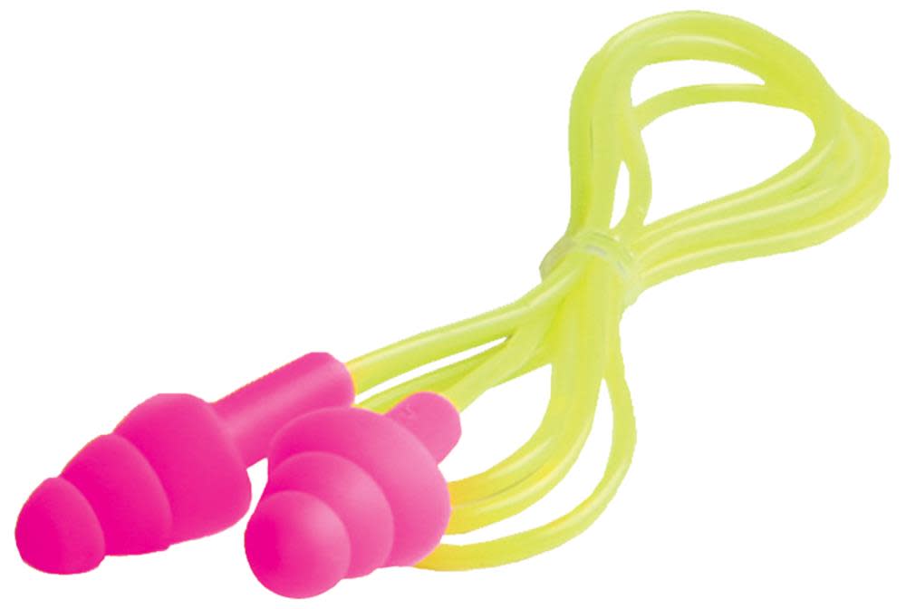 ERB Reusable Corded Earplugs in Hi Viz Pink 100 pair/box ERB-04C - Ascmtools