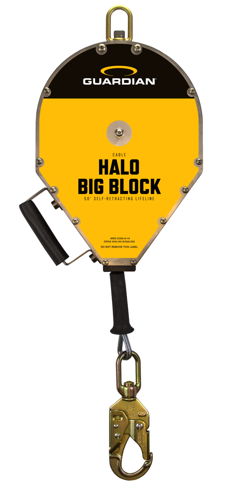 Guardian Fall Protection 50′ Halo Big Block Cable SRL with Steel Snap Hook - Ascmtools