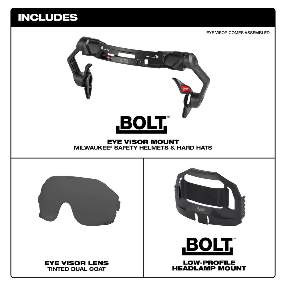 Milwaukee BOLT Eye Visor Tinted Dual Coat Lens Compatible with Safety Helmets & Hard Hats - Ascmtools