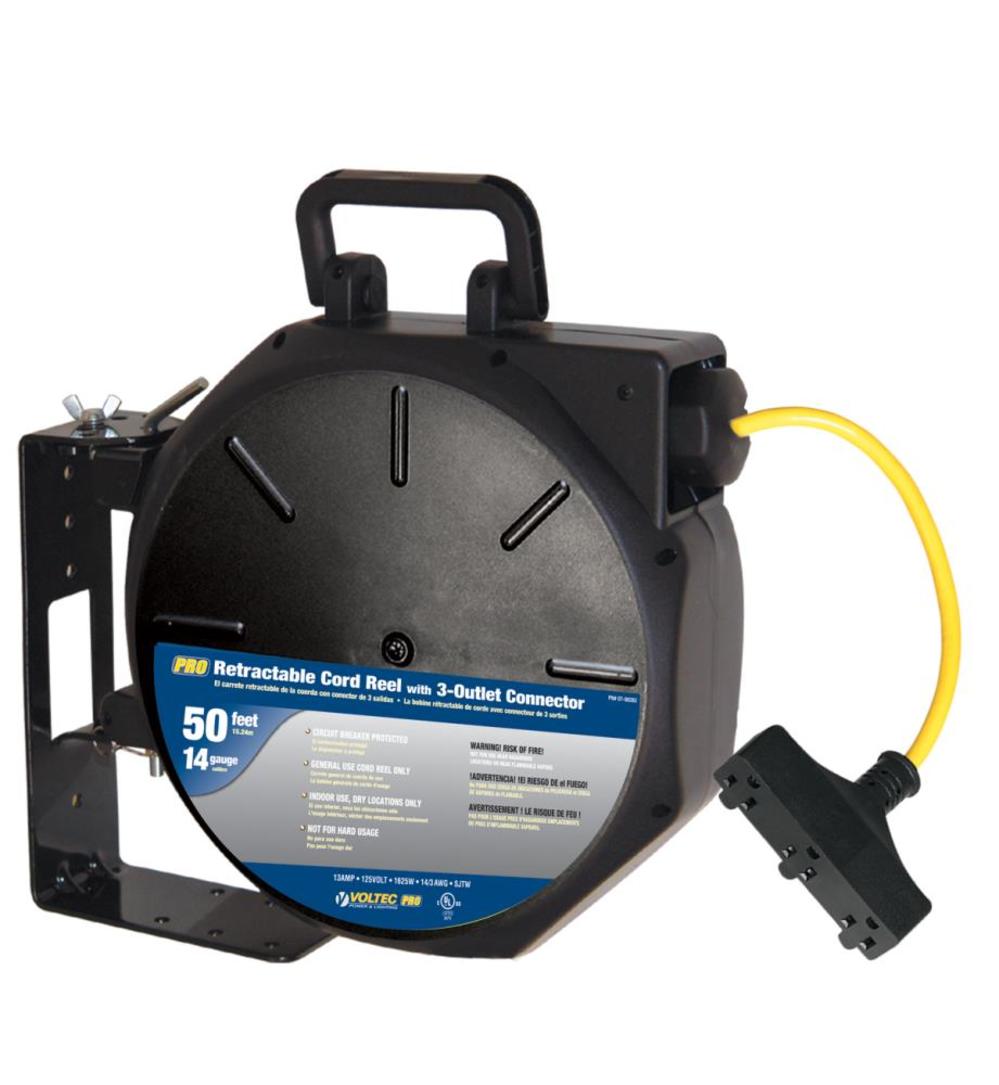 Voltec 50ft 12/3 SJTW Triple Tap Retractable Reel - Ascmtools