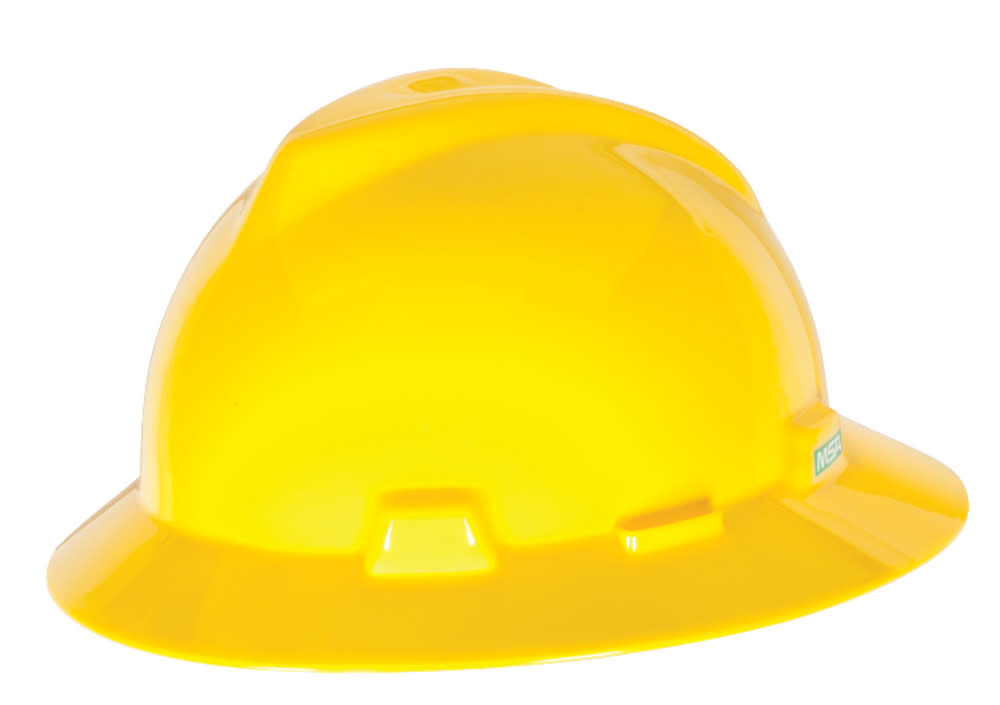 MSA Safety Works V Gard Slotted Full Brim Hard Hat Yellow with Staz On Suspension - Ascmtools