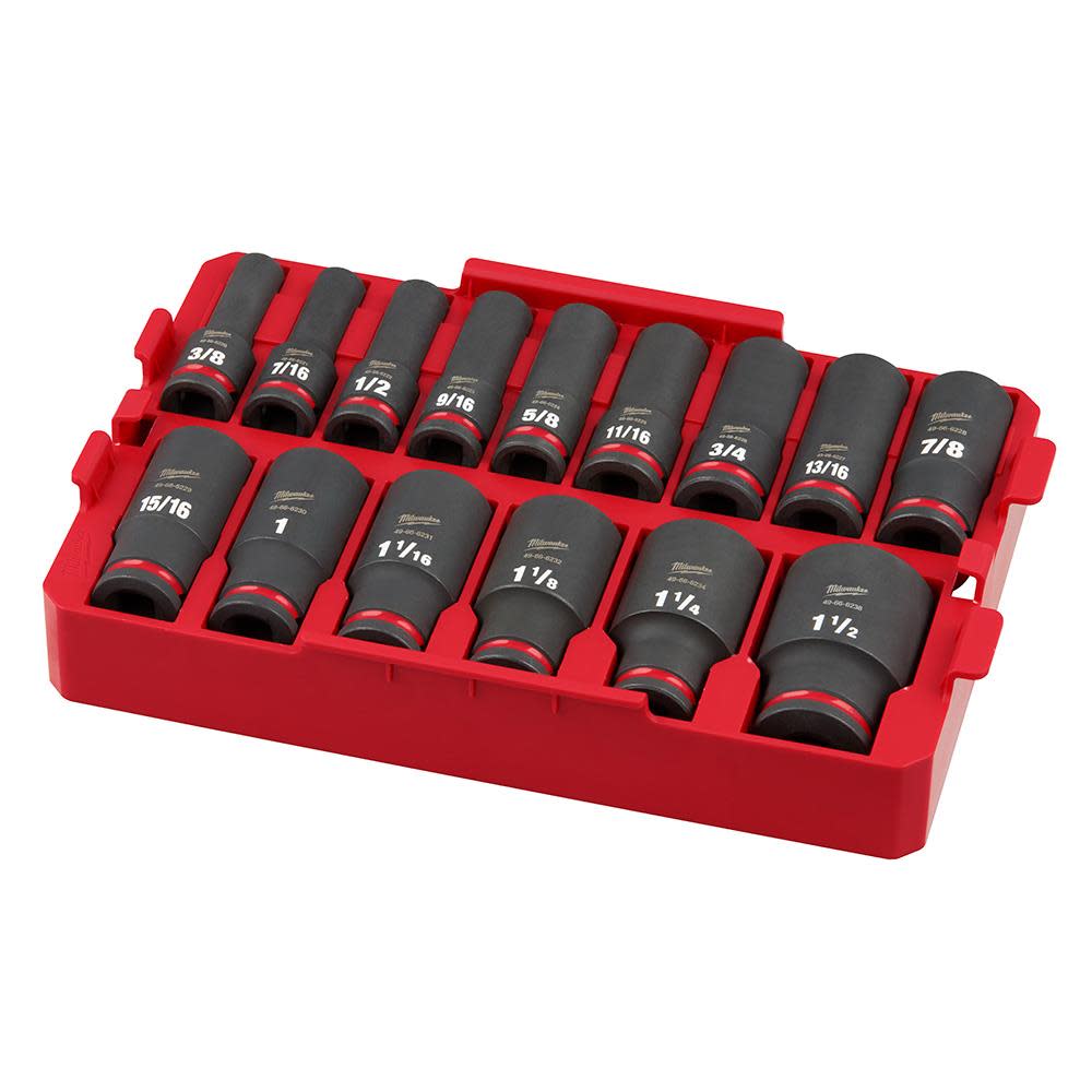 Milwaukee SHOCKWAVE Impact Duty Socket 1/2 Dr 15pc SAE Tray Set - Ascmtools