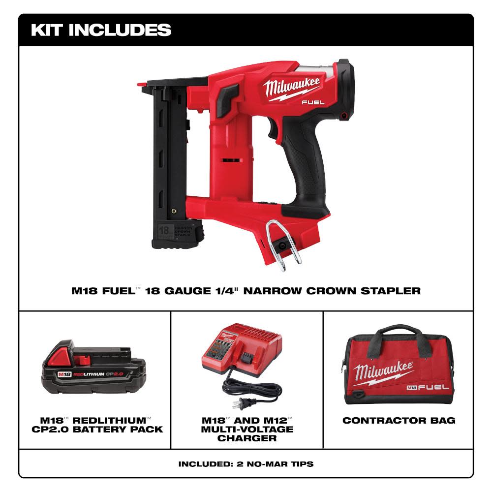 Milwaukee M18 FUEL 18 Gauge 1/4 in. Narrow Crown Stapler Kit - Ascmtools