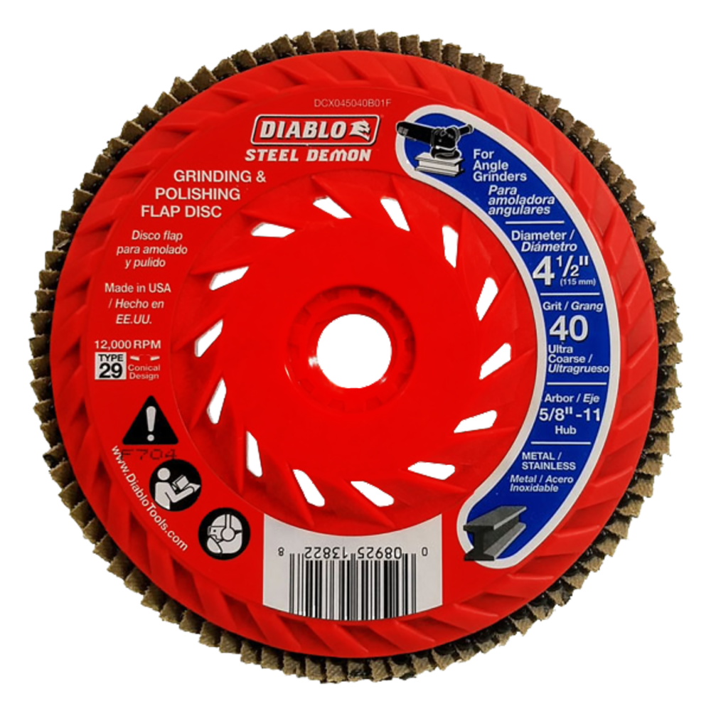 Diablo Tools 4 1/2″ Steel Demon Flap Disc 40 Grit with Speed Hub - Ascmtools