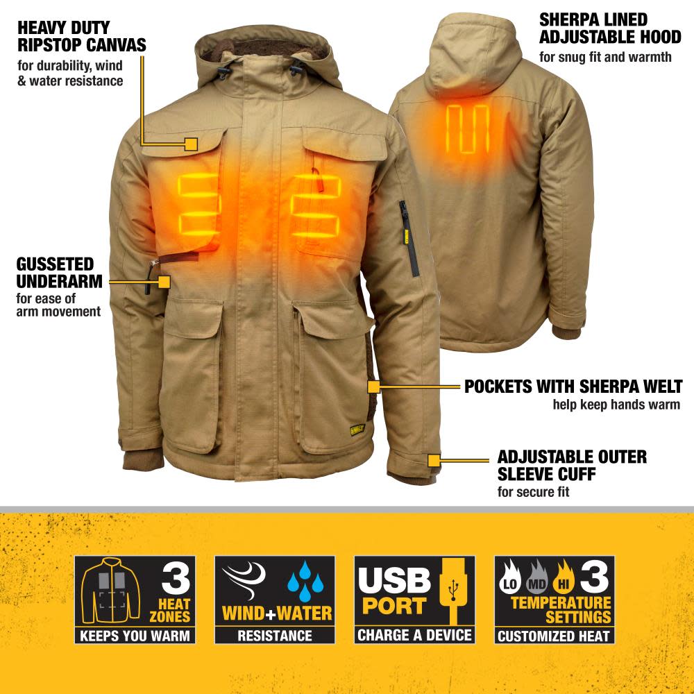 DEWALT Mens Rip Stop Canvas Heated Kit Jacket Large - Ascmtools