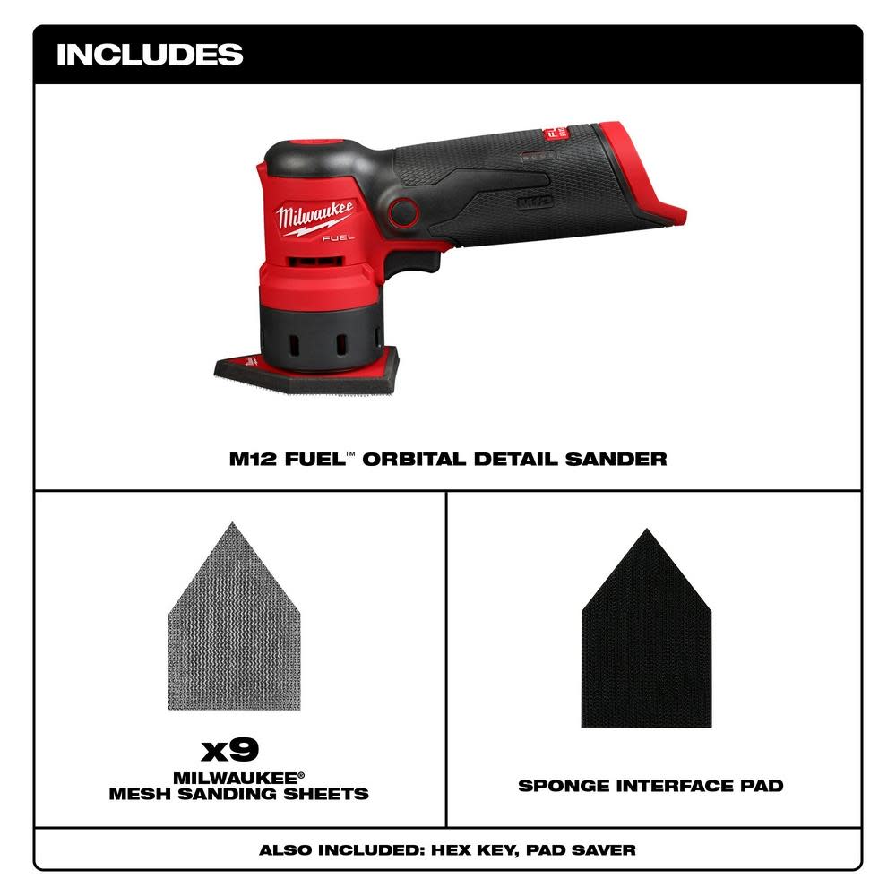 Milwaukee M12 FUEL Orbital Detail Sander Bare Tool - Ascmtools