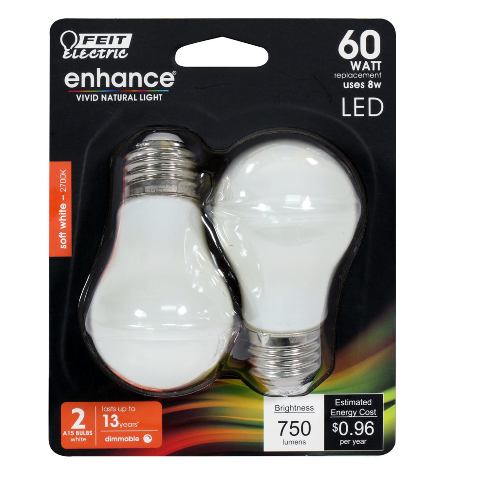 Feit Electric 60W A15 2700K Soft White Dimmable LED Bulb 2pk - Ascmtools