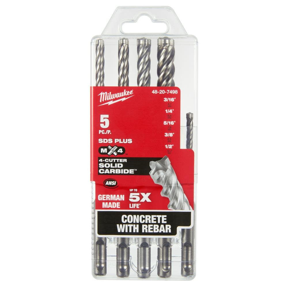 Milwaukee 5-Piece MX4 4-Cutter SDS-Plus Rotary Hammer-Drill Bit Kit - Ascmtools