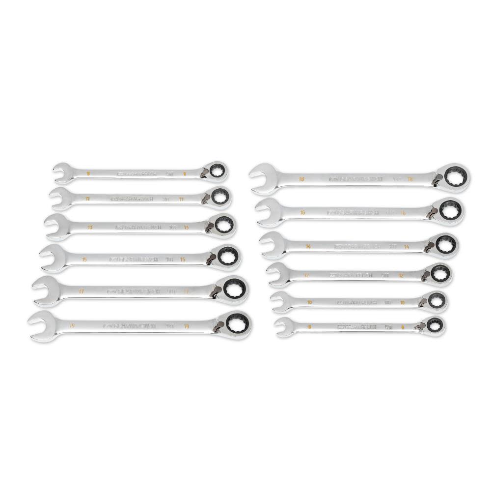 GEARWRENCH Ratcheting Wrench Set 90 Tooth 12 Point Metric Reversible 12pc - Ascmtools