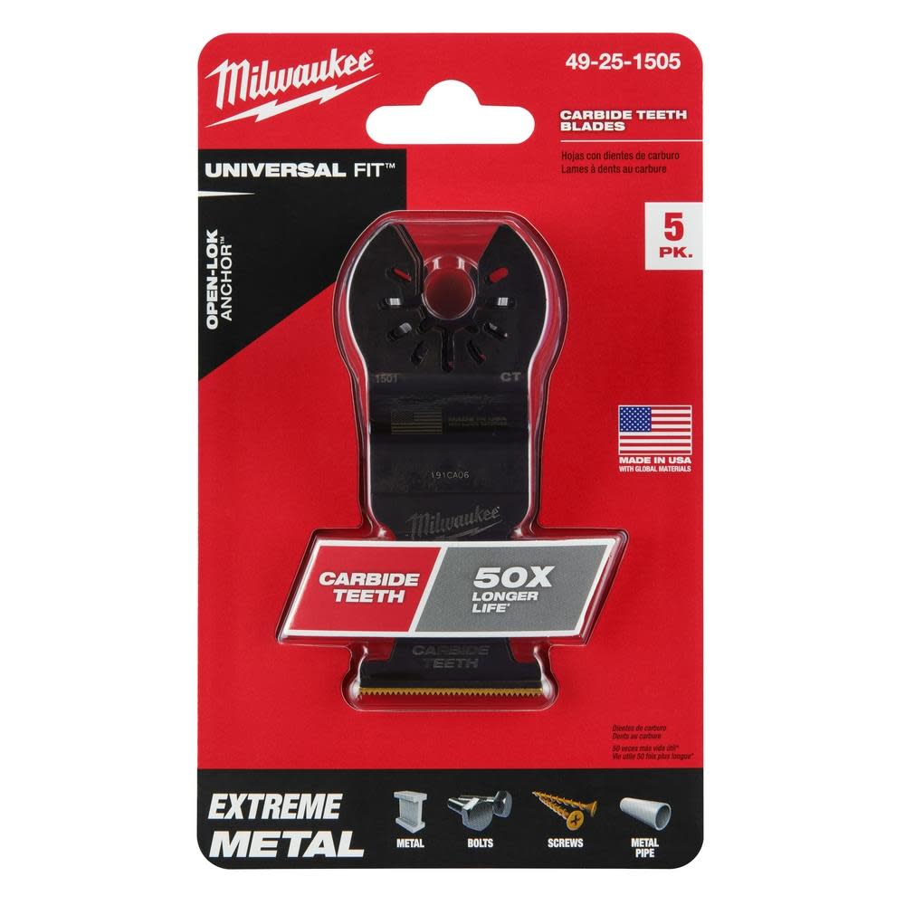 Milwaukee OPEN-LOK 1-3/8″ TITANIUM ENHANCED CARBIDE TEETH METAL BLADE 5PK - Ascmtools