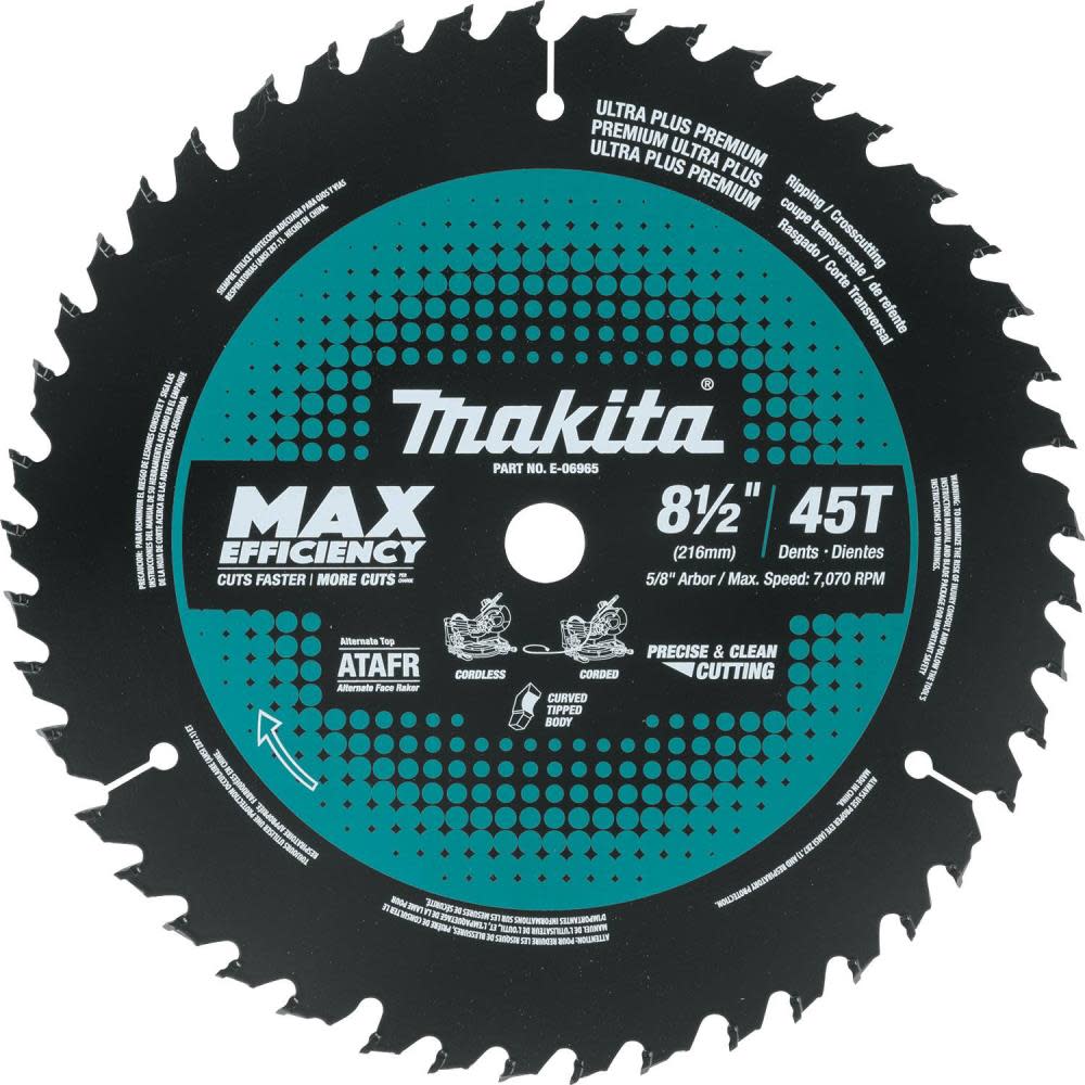 Makita Max Efficiency Miter Saw Blade 8 1/2″ 45 Tooth Thin Kerf - Ascmtools