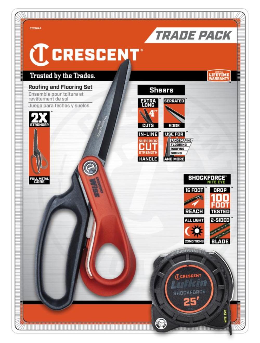 Crescent Crescent Lufkin Shockforce 25 Tape Measure & 10 Titanium Coated Tradesman Shear - Ascmtools