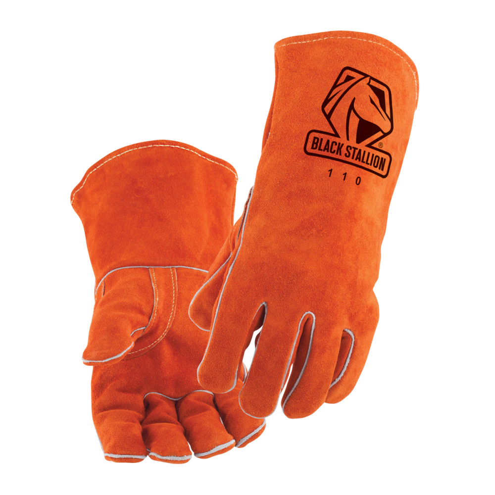 Black Stallion Welding Gloves Orange Split Cowhide Stick Medium - Ascmtools