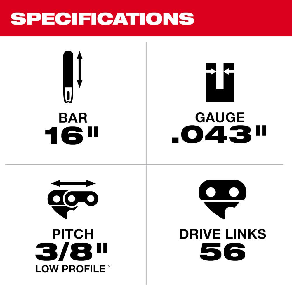 Milwaukee 16 in. .043 56 Link Replacement Chainsaw Chain - Ascmtools
