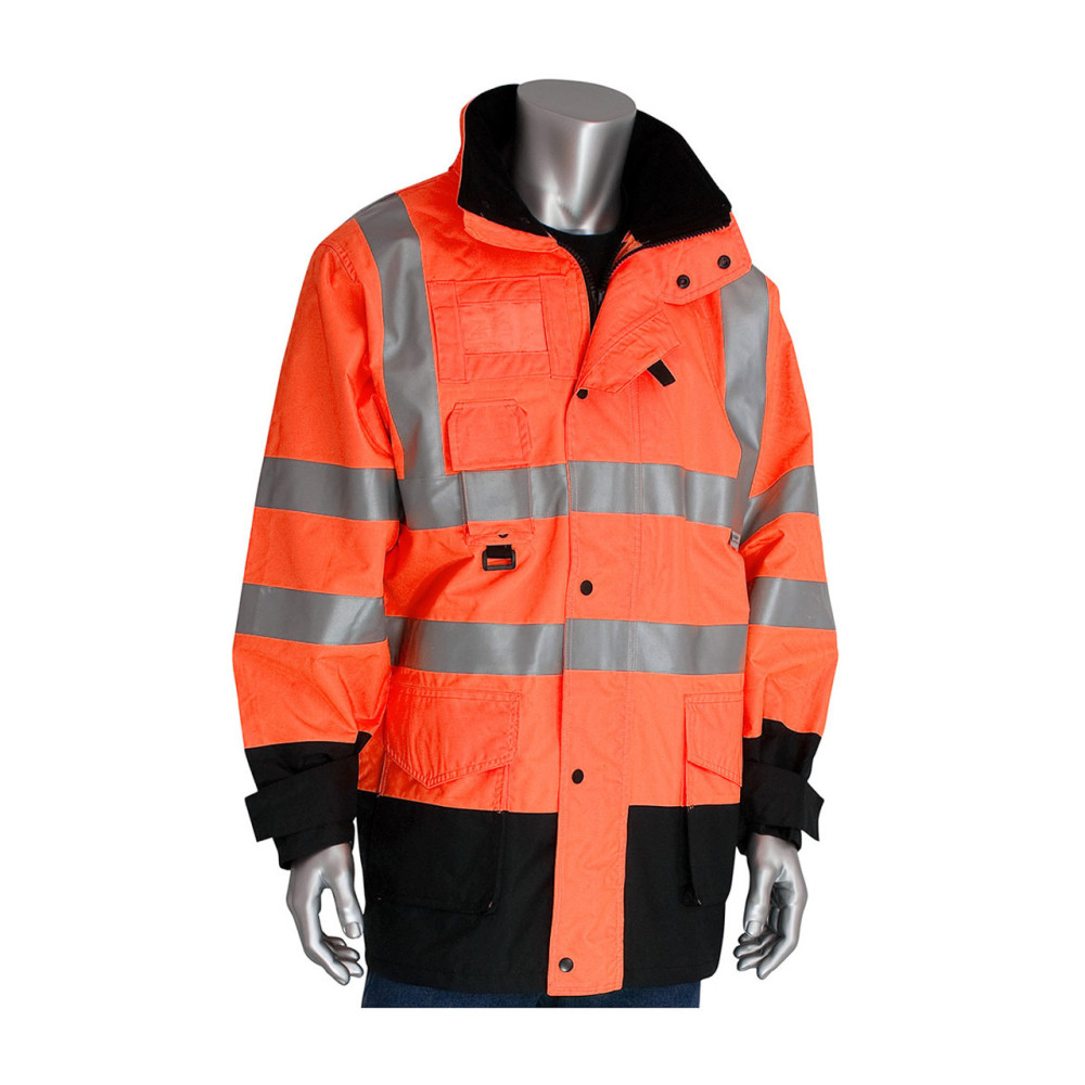 Protective Industrial Products 7-in-1 All Conditions Coat Class 3 Hi-Vis Orange Small - Ascmtools