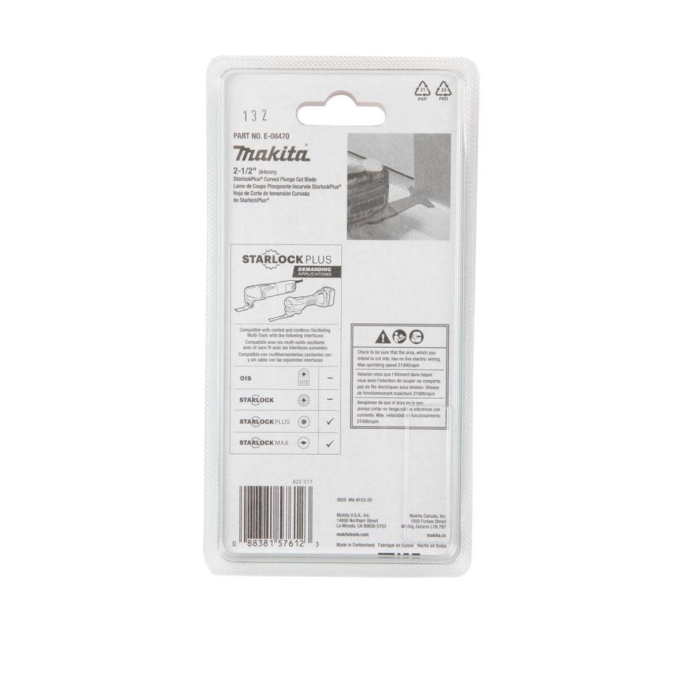 Makita StarlockPlus Oscillating Multi Tool 2 1/2″ Bi Metal Curved Plunge Cut Blade - Ascmtools