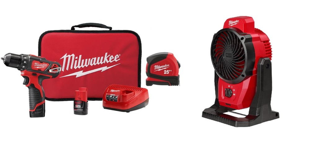 Milwaukee M12 3/8 Drill/Driver & Mounting Fan Kit with Tape Measure Bundle - Ascmtools
