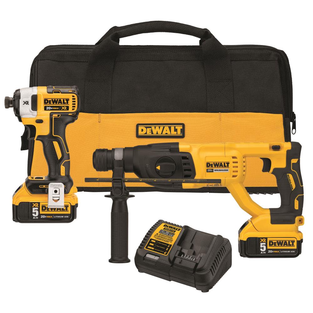 DEWALT 20V MAX XR Brushless 1 In. SDS Plus Rotary Hammer and Impact Driver Kit - Ascmtools