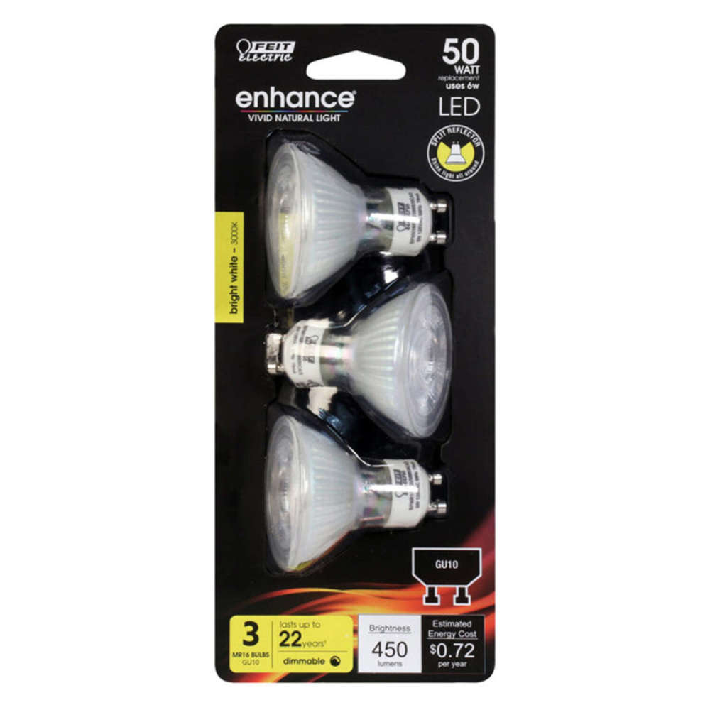 Feit Electric 50W MR16 GU10 Bright White LED Bulb 3pk - Ascmtools