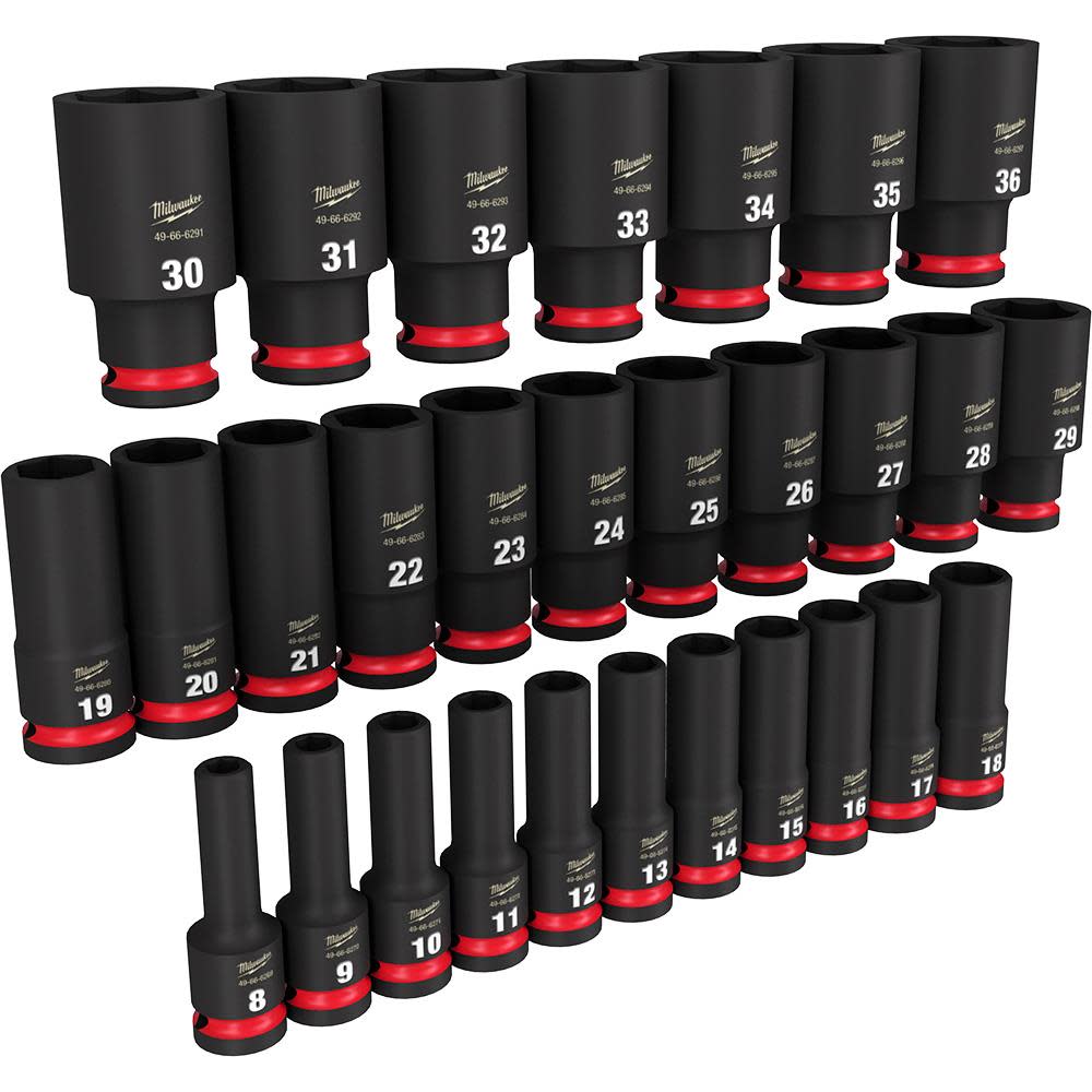 Milwaukee Impact Socket 1/2″ Drive Metric Deep 6 Point 29pc - Ascmtools