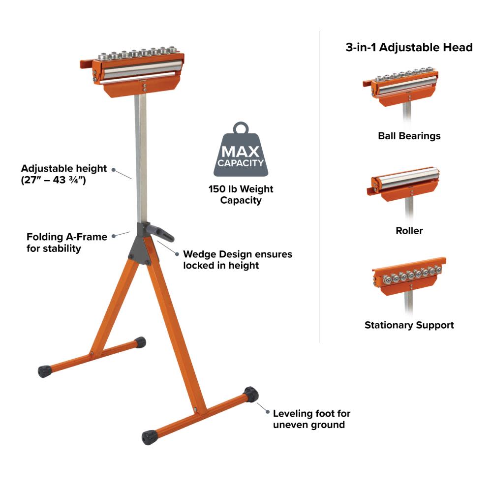 Bora Portamate Tri-Function Roller Stand - Ascmtools
