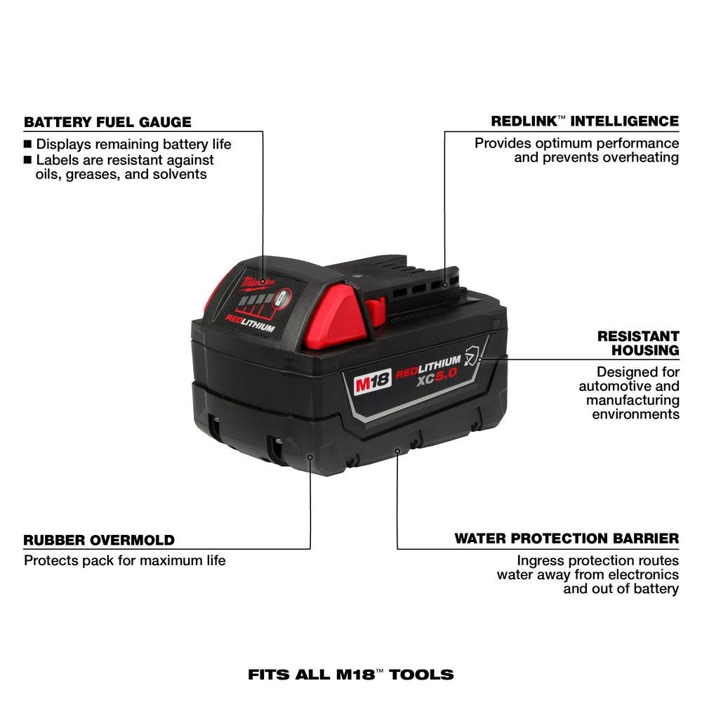 Milwaukee M18 REDLITHIUM XC5.0 Resistant Battery Starter Kit - Ascmtools