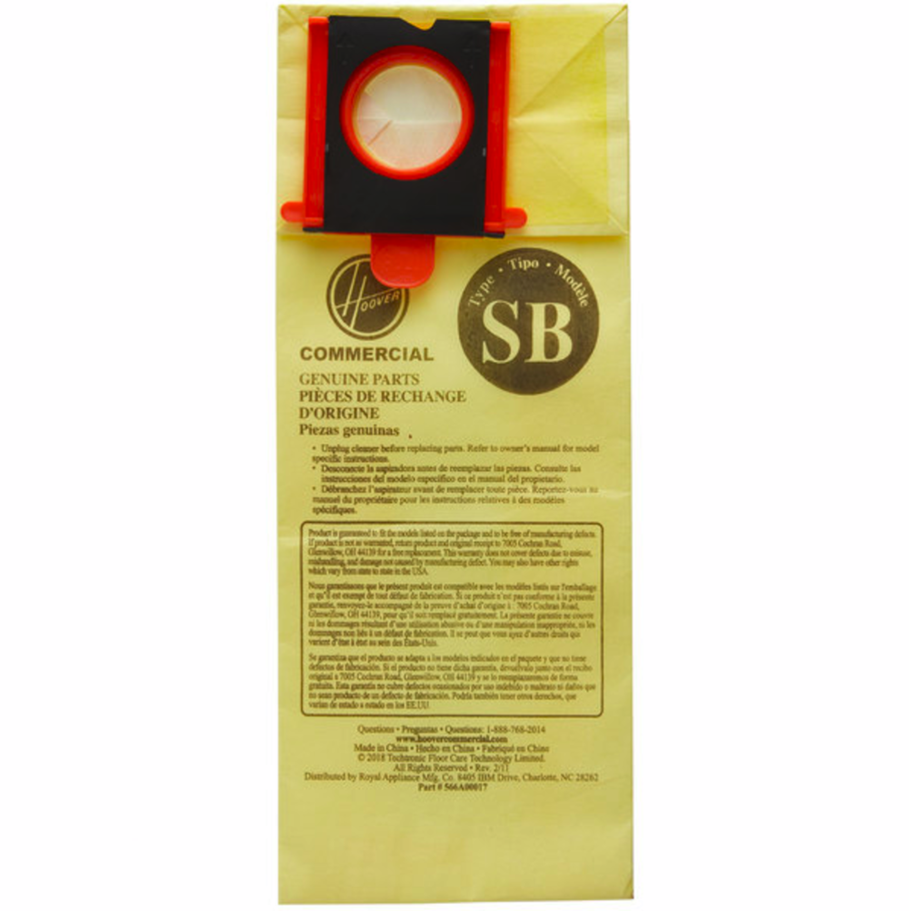 Hoover Commercial Vacuum Type SB Allergen Filtration Vacuum Bag for HushTone CH95413 10 Pack - Ascmtools