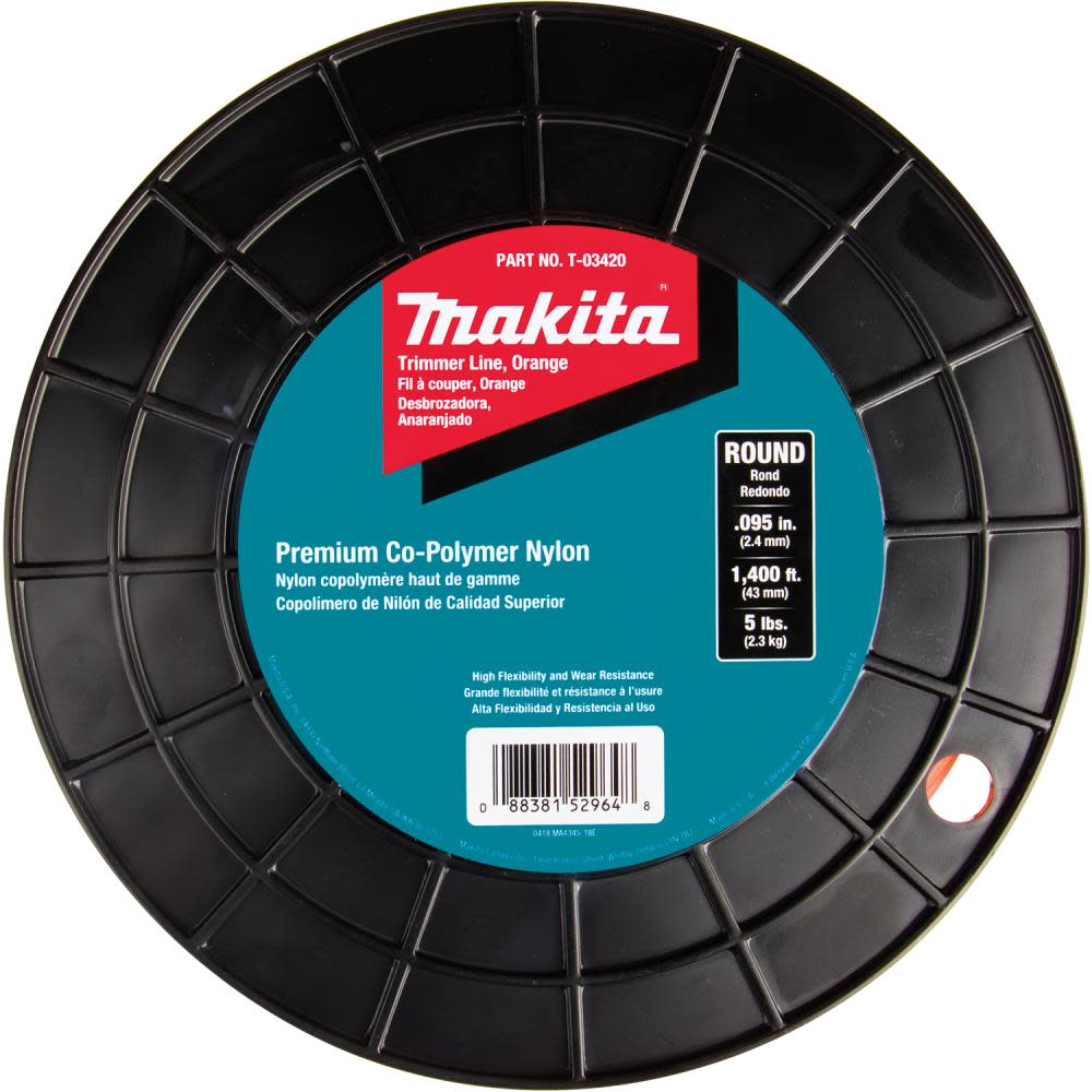 Makita Round Trimmer Line 0.095 Orange 1400 5 lbs. - Ascmtools