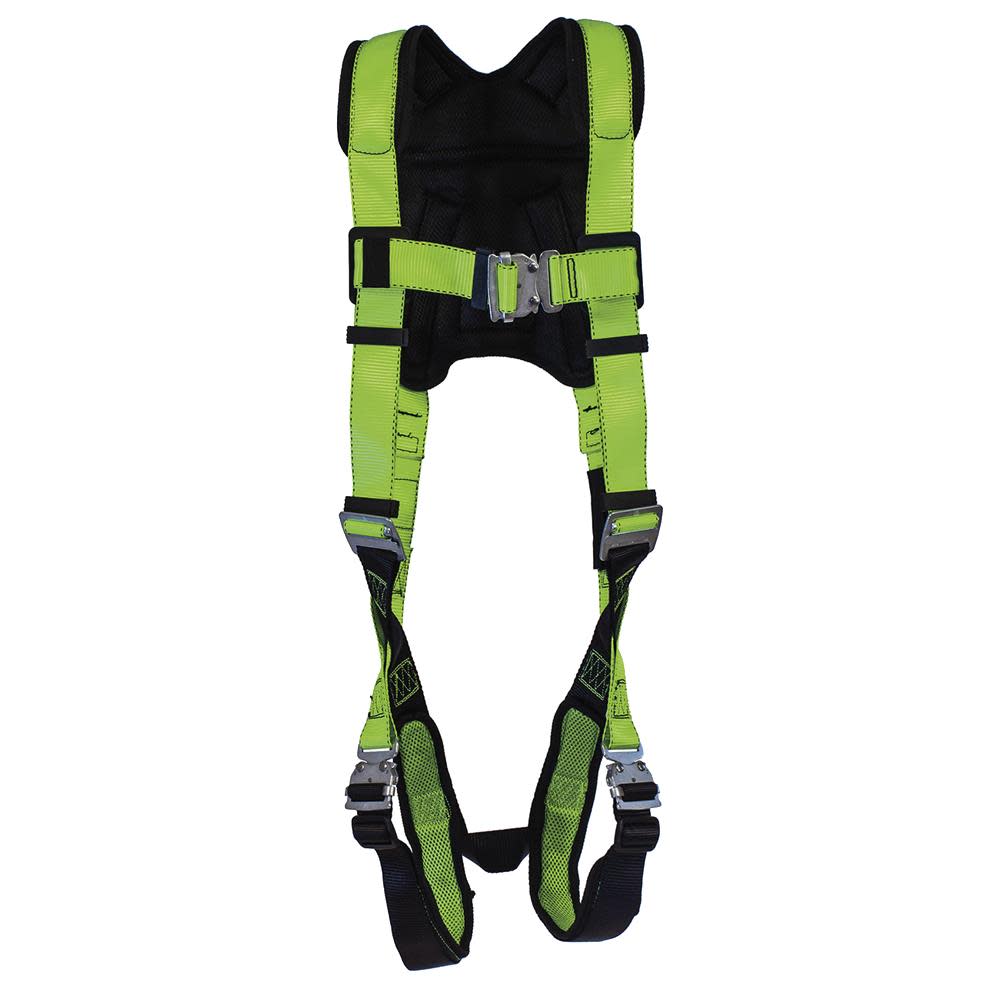 Peakworks Full Body Padded Safety Harness with Back Support 5-Point Adjustment Fall Indicator Back D-Ring Stab Lock Leg Buckles Hi-Vis Green/Black Universal Fit - Ascmtools