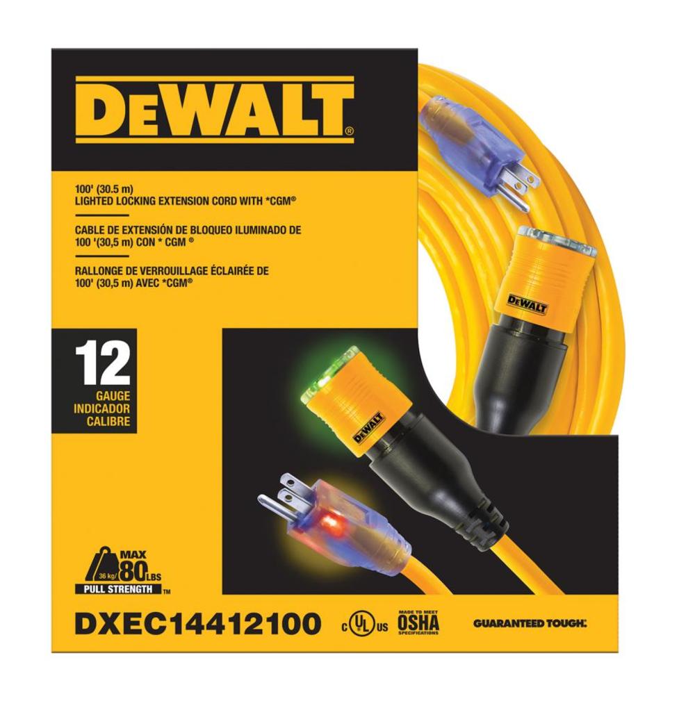 DEWALT 100′ 12/3 SJTW Locking Ext Cord - Ascmtools