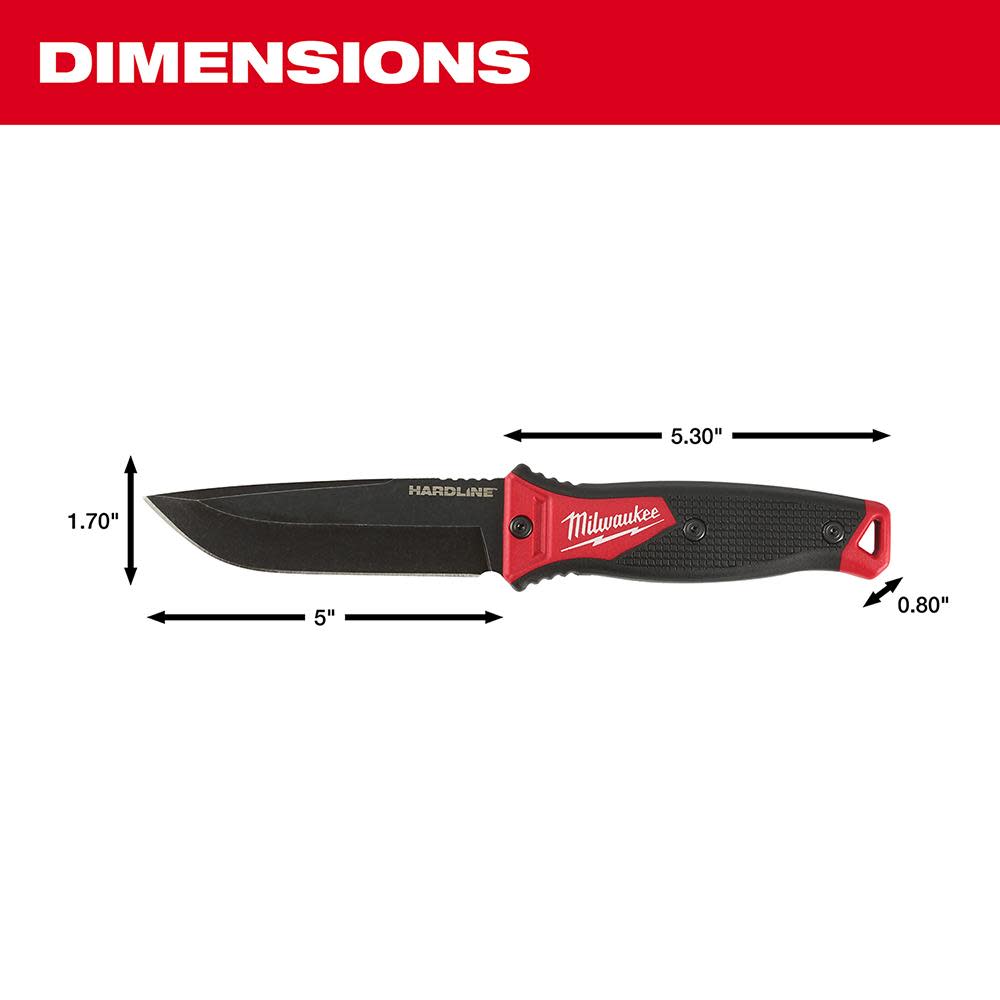 Milwaukee 5 In. HARDLINE Fixed Blade Knife - Ascmtools