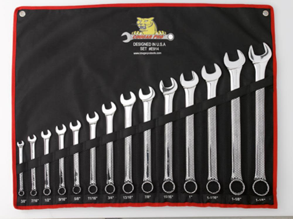Cougar Pro 14 pc. Full Polish Combination Wrench Set SAE (3/8″ to 1-1/4″) - Ascmtools