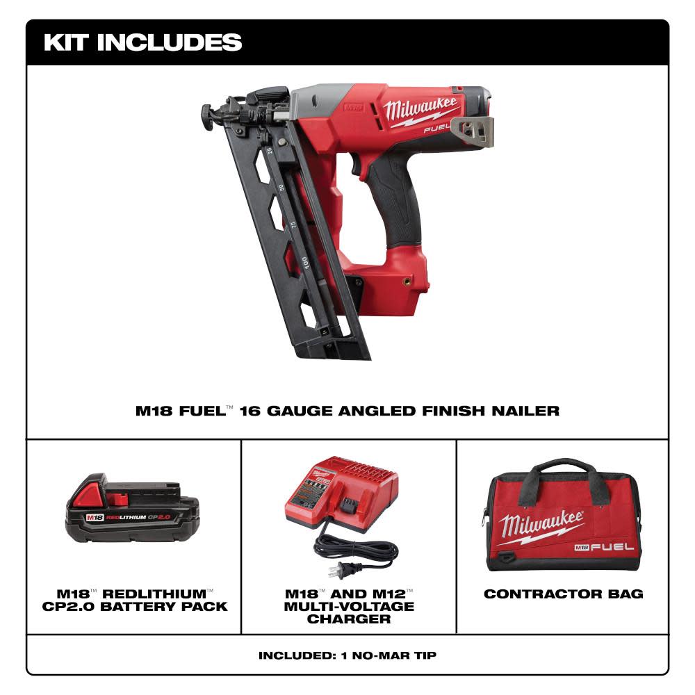 Milwaukee M18 FUEL 16 Gauge Angle Finish Nailer Kit - Ascmtools