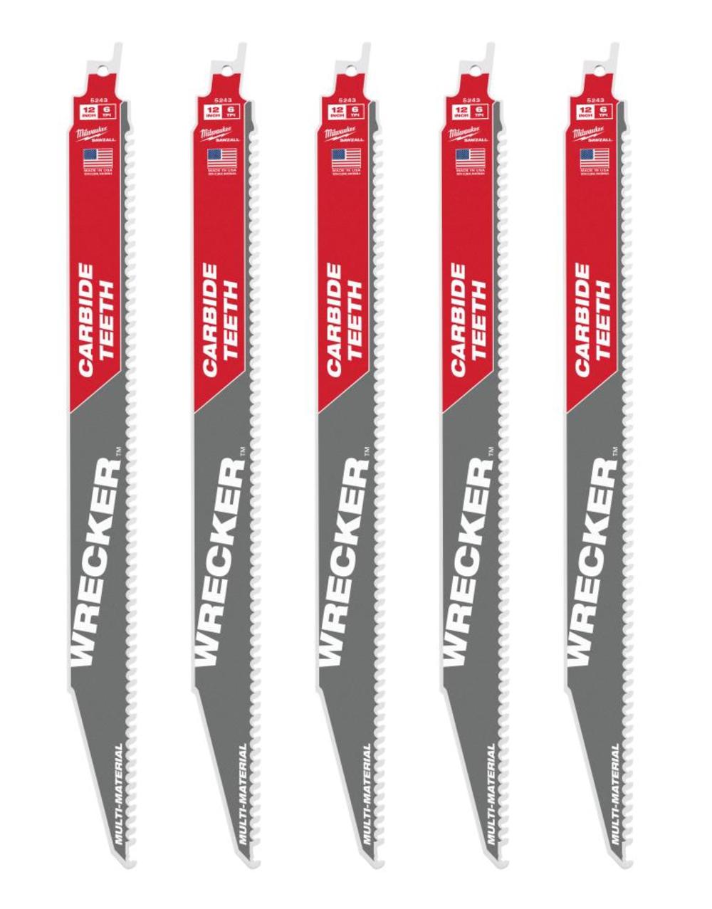 Milwaukee 12″ 6 TPI THE WRECKER with Carbide Teeth SAWZALL Blade 5PK - Ascmtools
