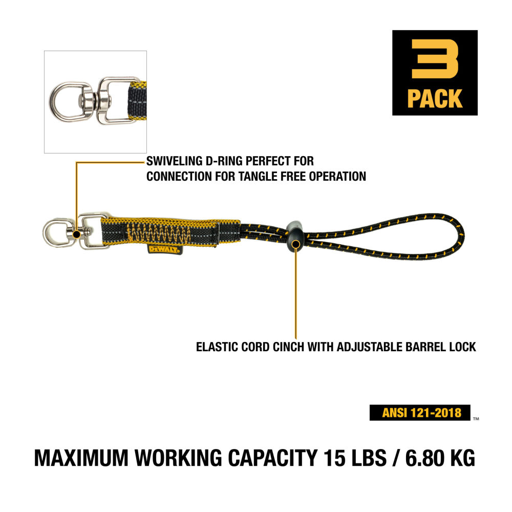 DEWALT Elastic Tool Attachment with Swiveling D Ring 3pk - Ascmtools