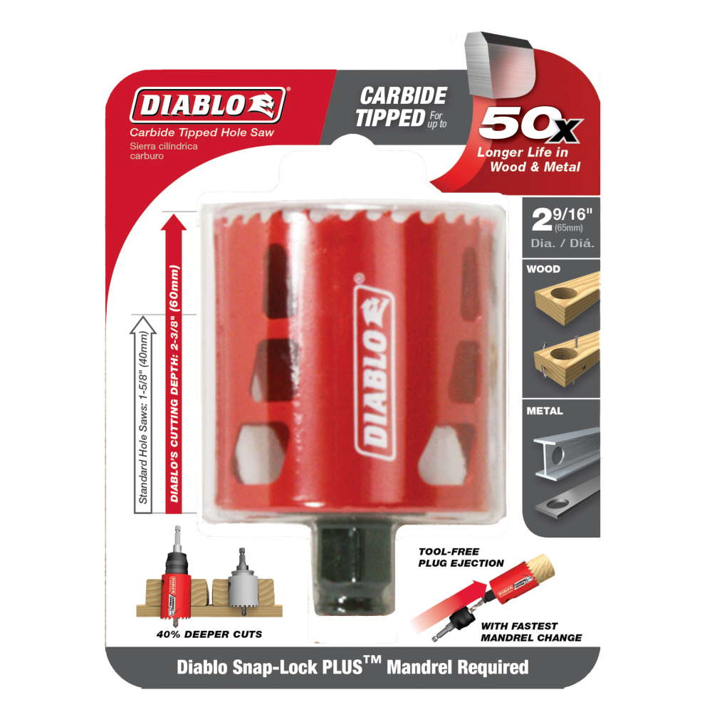 Diablo Tools 2-9/16″ (65mm) Carbide-Tip Wood & Metal Holesaw - Ascmtools