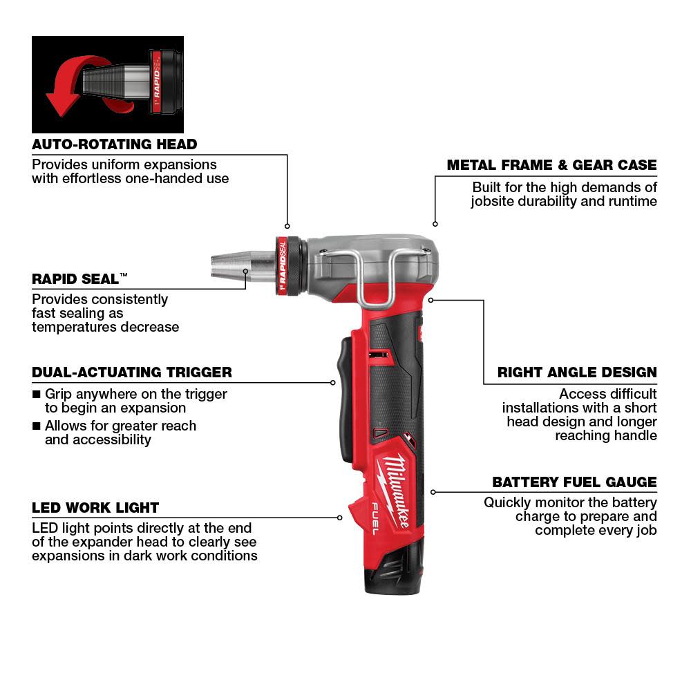 Milwaukee M12 FUEL ProPEX Expander Kit with 1/2″-1″ RAPID SEAL ProPEX Expander Heads - Ascmtools