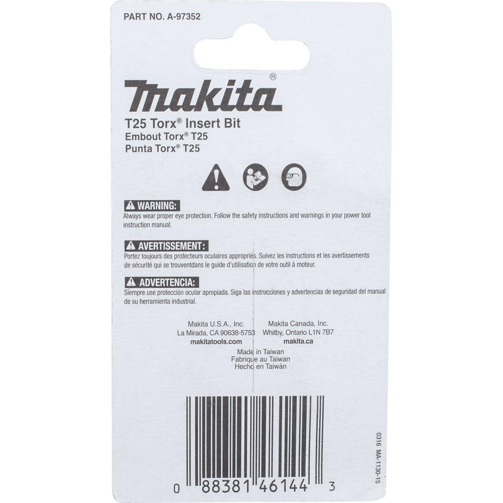 Makita Impact X T25 Torx 1 Insert Bit 25/pk - Ascmtools
