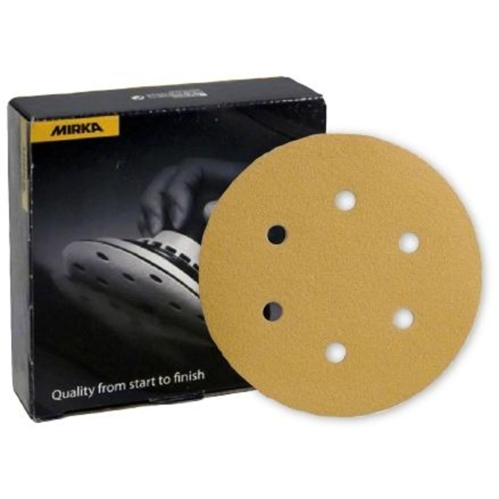 Mirka 6″ Gold 6-Hole 120 Grit Dustless Hook & Loop Sanding Vacuum Disc P120 Pack of 50 - Ascmtools