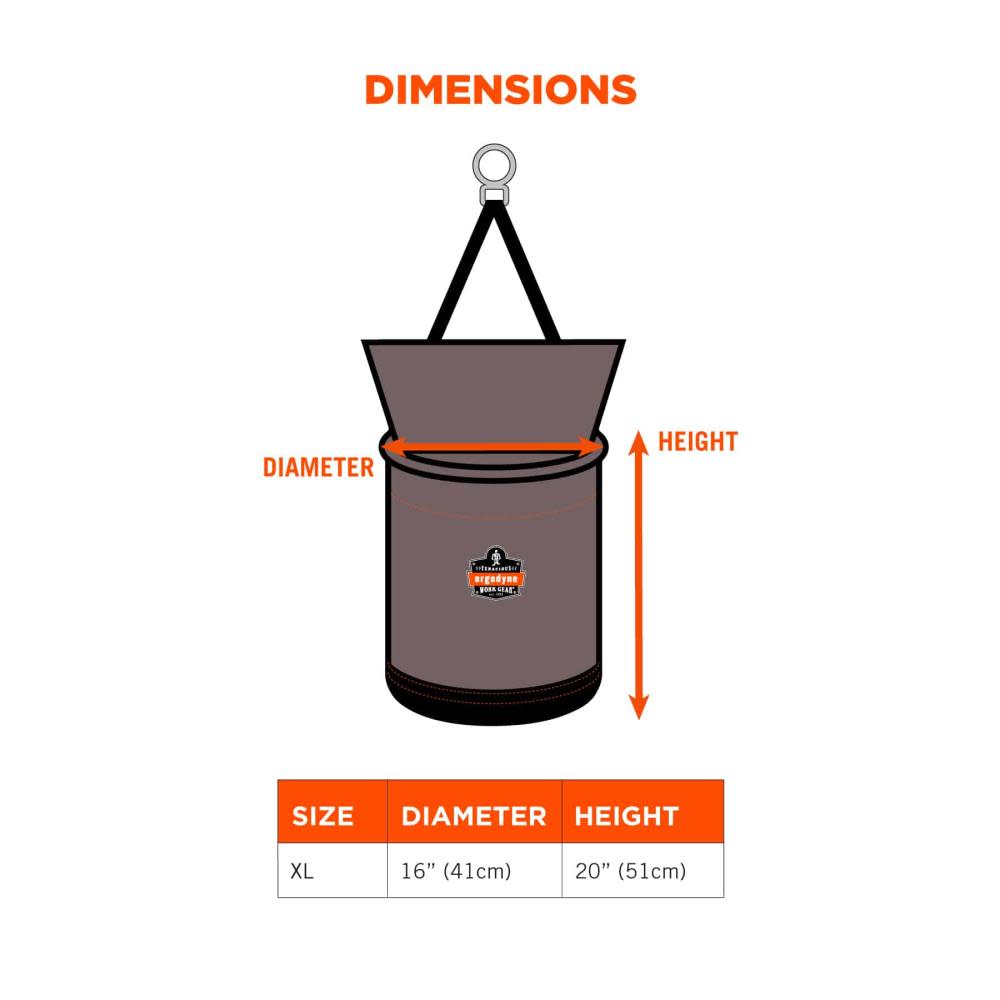 Ergodyne Hoist Bucket with Swiveling Carabiner XL Gray - Ascmtools