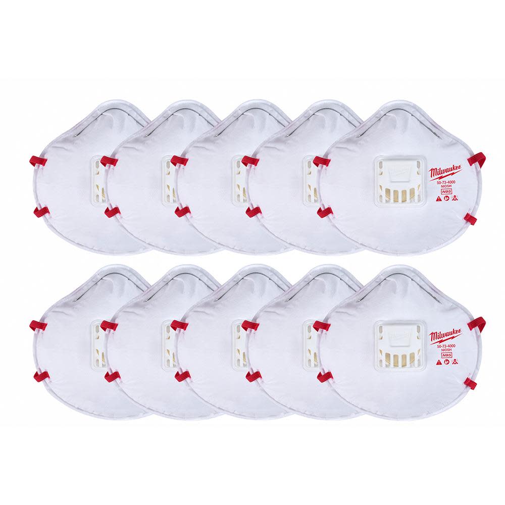 Milwaukee 10pk N95 Valved Respirator - Ascmtools